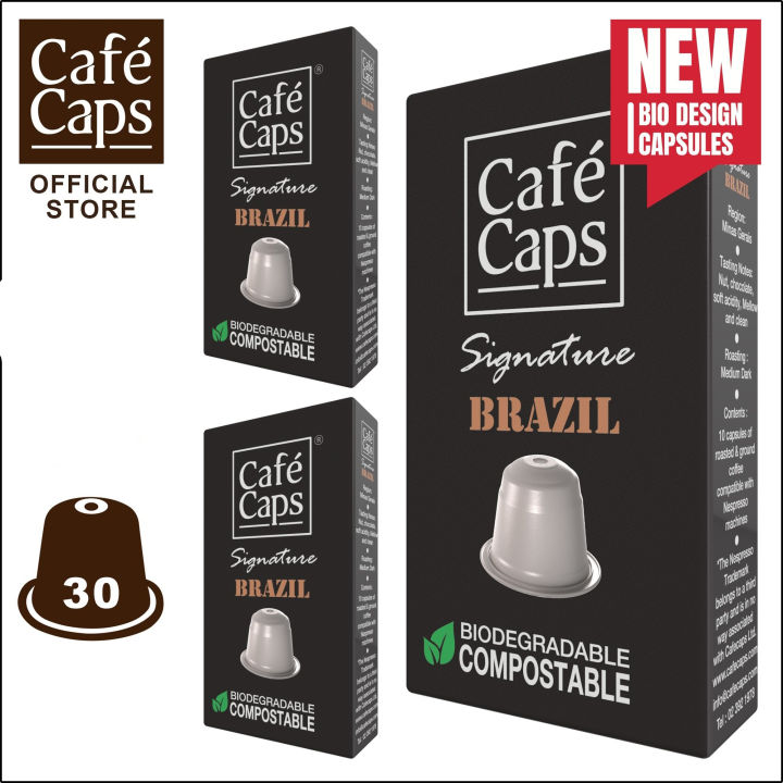 cafecaps-แคปซูลกาแฟ-nespresso-compatible-signature-brazil-3กล่อง-x-10-แคปซูล-กาแฟคั่วกลาง-เทสติ้งโน๊ต-ถั่ว-ช็อคโกแลตพร้อมโน้ตชิมรสเปรี้ยวอ่อน-ๆ-แคปซูลกาแฟใช้ได้กับเครื่อง-nespresso-เท่านั้น