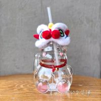 Starbuck Classic Cup Zodiac Cute Lion Dance Calf Glass Straw ที่มาพร้อมกับถ้วยความจุขนาดใหญ่496Ml