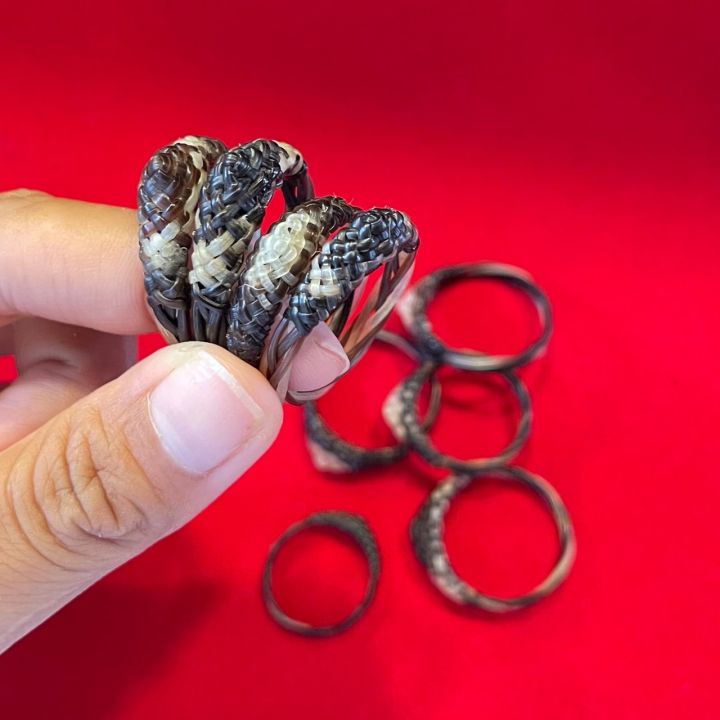 แหวนหางช้างแท้-ถักแบบปลอก5-สามสี-สามมงคล