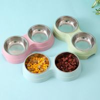 Pet Stainless Steel Bowls Double Puppy Dog Food and Water Bowls Set Cat Bowls Pet Feeder Dishes Dual Bowls for Small Dogs Cats