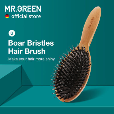 Mr.green Boar Bristle Hair Brush Natural Beech Comb Hairbrush For Curly Thick Long Dry Wet Hair Detangler แปรงนวดผู้หญิงTH