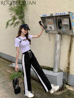 RuoBeiXuan เสื้อการเย็บคอรอบแขนสั้นเข้ารูปเสื้อด้านล่างเรียบง่ายเสื้อยืดมีรูสำหรับฤดูร้อน2023