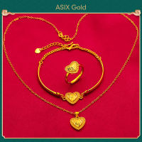 ASIX GOLD 3in1 set ชุดสร้อยคอทองคำ 24K สร้อยคอจี้หัวใจผู้หญิง แหวนหัวใจ สร้อยข้อมือหัวใจ ไม่ดำ ไม่ลอก