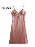 【CW】✉❃  Willshela Fashion Pink Printed Backless Thin Straps V-Neck Female Dresses