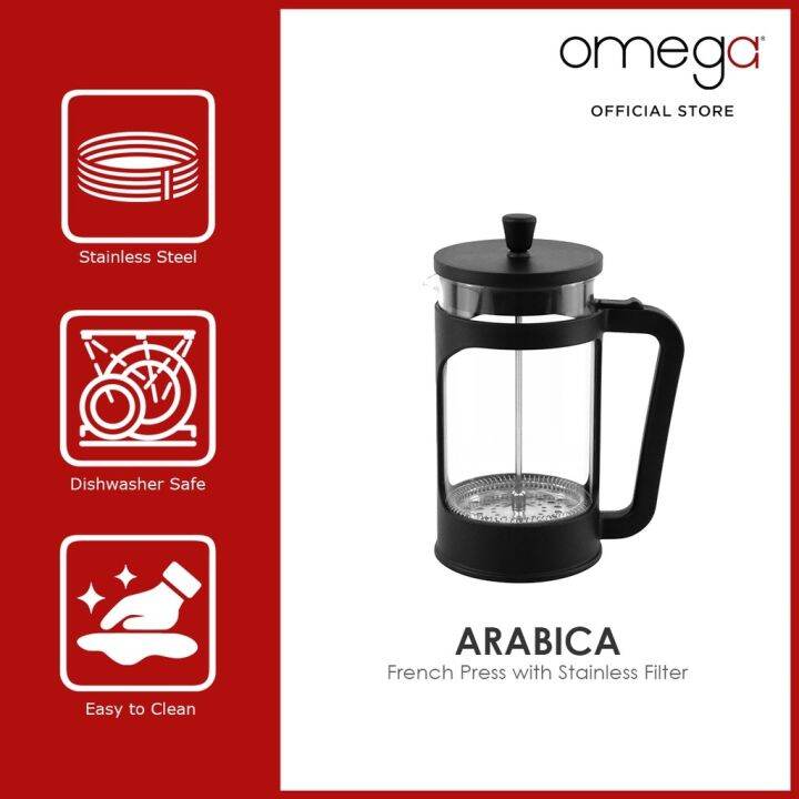 Omega Houseware Arabica 1liter French Press with Stainless Filter