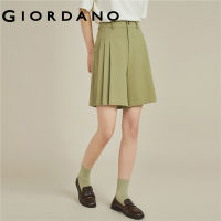 hot●GIORDANO Women Shorts Side Pleat High Waist Fashion Shorts Quality Zip Solid Color Summer Gentle Relaxed Casual Shorts 18403201 9238