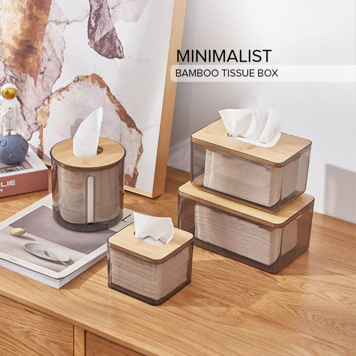 Activebae Minimalist Clear Tissue Box Dispenser with Bamboo Lid