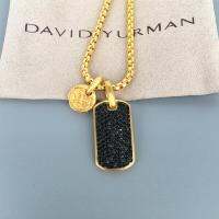 สร้อยคอ David Yurman ป้ายห้อยยาวโรมันสีเหลืองและปูด้วยอัญมณีสีดำและสีขาว