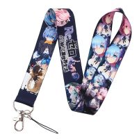 Anime Re:Life In A Different World From Zero Lanyards Keychain Rem Ram Webbing Key Chain Mobile Phone Hanging Rope Student Gift