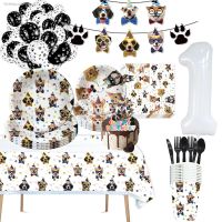 ❉₪ Puppy Dog Themed Birthday Party Decorations Paw Party Supplies Banner Paper Plates Cups Napkins Candy Bags Number Balloons Globe