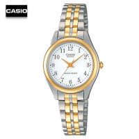 Velashop นาฬิกาข้อมือผู้หญิงคาสิโอ Casio Standard สายสแตนเลสเงินสลับทอง (2 กษัตริย์) หน้าปัดขาว รุ่น LTP-1129G-7BRDF, LTP-1129G-7B, LTP-1129G