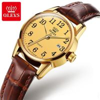 OLEVS Womens Watch Top Brand Fashion Quartz Watches Casual Luxury Dress Genuine Brown Leather Waterproof Wristwatch for Lady