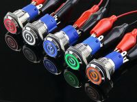 16mm  Light Hot Car Autored  Metal red blue yellow green whiteLED Power Push Button Switch Self locking reset On-off 5V 12V 24V  Power Points  Switche