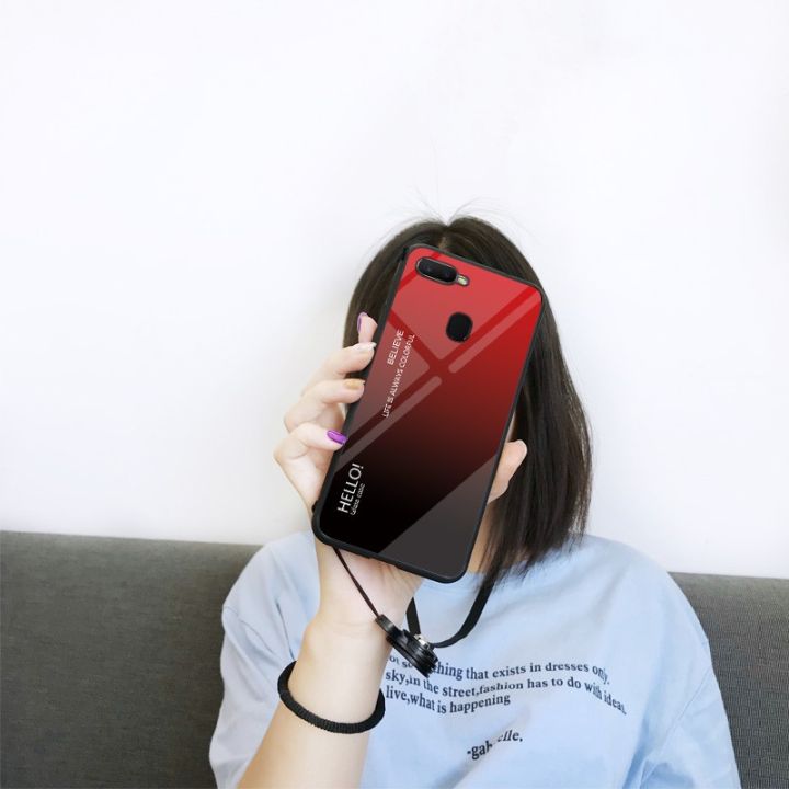 oppo-f9-pro-oppof9-f9pro-กรณีไล่โทนสีสีกระจกนิรภัยที่ครอบคลุมกรณีฮาร์ดกรณี-oppof9pro-ปลอก