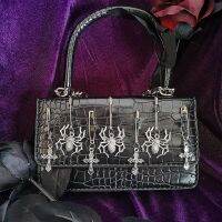 ZZOOI Xiuya Halloween Gothic Shoulder Bag Women Metal Punk Rock Small Handbag Woman Spider Cross Crossbody Bags Purses Pouch