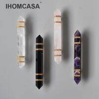 IHOMCASA ตู้เสื้อผ้าคริสตัลธรรมชาติสีชมพูสไตล์นอร์ดิกที่จับเฟอร์นิเจอร์ปุ่มลิ้นชักประตูตู้เก็บของปุ่มทองเหลืองคริสตัลใส