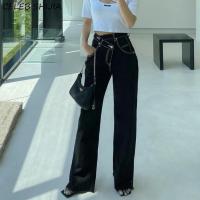 Irregular Baggy Jeans Women Streetwear Korean Chic Black Denim Straight Pants Woman Loose Y2k Jeans for Women Mom Bottom