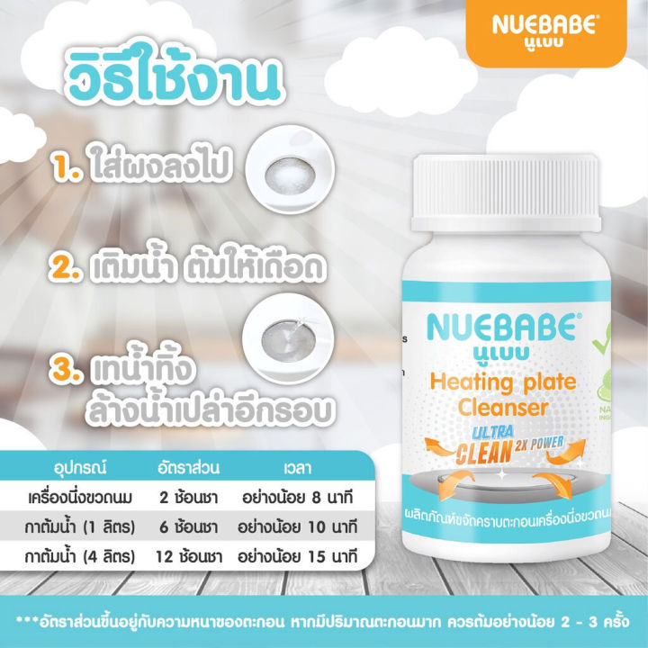nuebabe-ผลิตภัณฑ์ขจัดคราบตะกอนเครื่องนึ่งขวดนม-food-grade