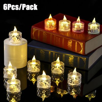 【CW】 6Pcs Tealight Candles Transparent Artificial Candle Battery Powered Night New Year