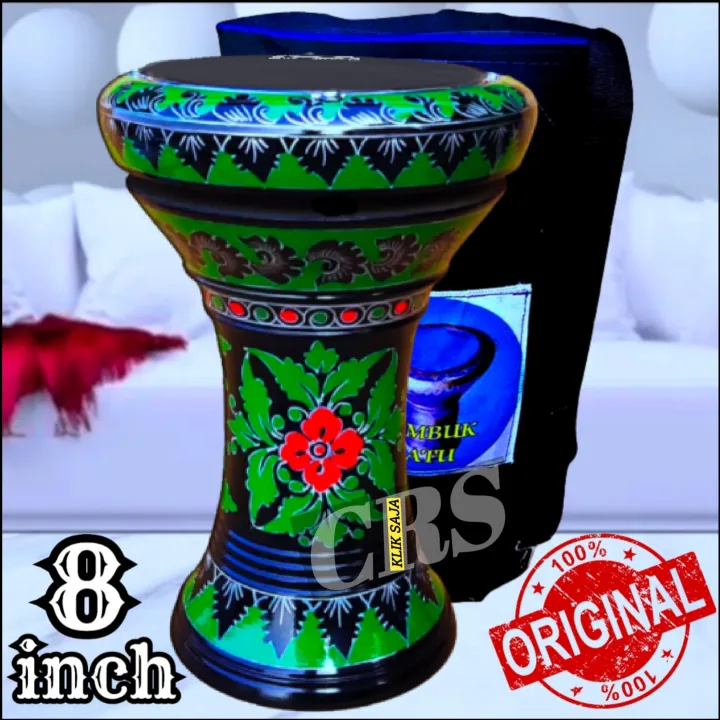 Dumbuk Batu Atau Darbuka Kayu 8 inch Hitam Hijau Power Beat Made In