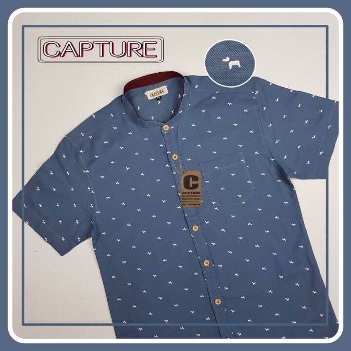 capture-shirt-เสื้อเชิ้ตผู้ชาย-เชิ้ตแขนสั้น-คอจีน-ลายหมาเล็ก-สีเทาอากาศ-มีถึงอก-48-นิ้ว