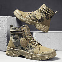 Military Boots ผู้ชายมาร์ตินบู๊ทส์ 2023 ใหม่ผ้าใบสูงช่วยบู๊ทส์วินเทจเดินป่ากลางแจ้งสั้นบู๊ทส์ Camouflage Desert boots