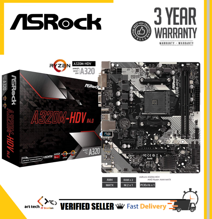 Fast Shipping > ASROCK A320MHDV R4.0 AMD AM4 Motherboard Mainboard