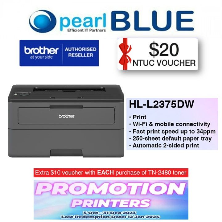 Brother HL-L2375DW Compact A4 Wireless Mono Laser Printer 