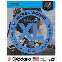 DAddario® สายกีตาร์ไฟฟ้า เบอร์ 12 วัสดุนิกเกิล แบบพิเศษ เน้นแนวแจ๊ส รุ่น EJ21 (Jazz Light, 12-52) ** Made in USA **