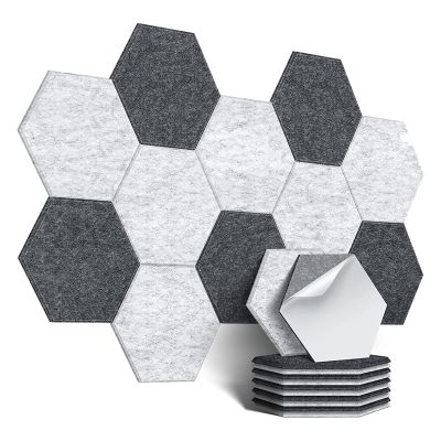 12Pack Self-Adhesive Sound Proof Foam Panels Hexagon Acoustic Panels for Home (Dark Grey+Silver Grey)