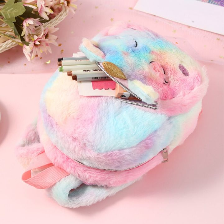 cartoon-unicorn-plush-soft-fur-schoolbag-kawaii-preschool-bag-lovely-fashion-gradient-color-simple-portable-children-back-pack