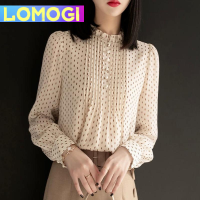 LOMOGI เสื้อผู้หญิงหลวมหรูหราเสื้อผู้หญิงอินเทรนด์ฮาราจูกุเข้ากับทุกชุด MODE Korea วินเทจเสื้อเชิ้ตแขนยาวสีทึบใหม่