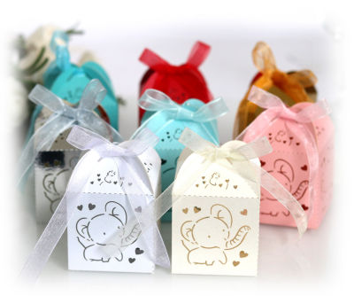 Holiday Carton Elephant Ribbon Carton Love Pattern Carton Silver Carton Wedding Carton Happy Candy Box