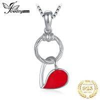 【Sell-Well】 EC Loria Trading mall JewelryPalace 925เงินสเตอร์ลิงสีแดงเคลือบ Hollow Heart Dangle Circle จี้รวม Chain