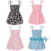 COD SDFGERGERTER AQQ-Girl’s Sweet Suspender Dress Summer Fashion Floral Boat Neck Lace-Up Children A-line Princess Dress