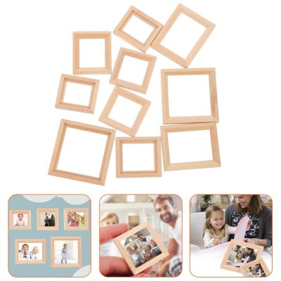 10pcs Miniature Wooden Photo Frame House Painting Picture Frame for Mini House