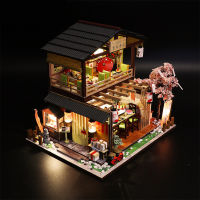 DIY Miniature Dollhouse Kit Vintage 3D Model Building Japanese Sushi Restaurant Birthday Gift Wooden Large Doll House Furniture