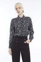 ESPADA เสื้อเชิ้ตผ้าซาตินลายพาสลีย์ ผู้หญิง สีดำ | Paisley Print Satin Shirt | 1011