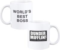 แก้วมัคเสื้อ Dunder Mifflin สีขาวเหยือกสำหรับออฟฟิศแก้วกาแฟเซรามิคเท่ห์สร้างสรรค์