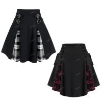 【CC】 ROSEGAL Pleated Skirts Basics Waist Skirt Gothic Kawaii Panel Colorblock Y2k S-5XL