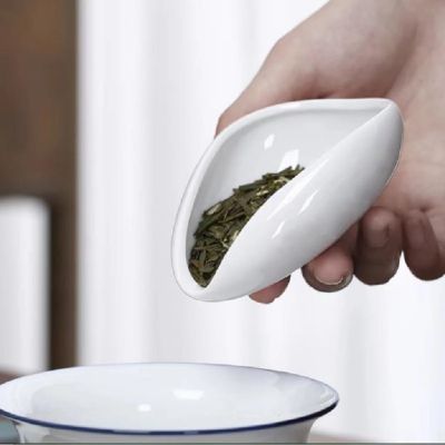 ﹍ Coffee Beans Dose Trays White Smooth Porcelain Teaspoon Tea Separator Vessel Tea Set Tools Coffee Bean Tea Spoon Shovel Soda Tea