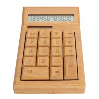 Solar Calculator Solar Battery Dual Power 12 Digit LCD Display 18 Buttons Bamboo Desktop Calculator for Students Office Store Calculators