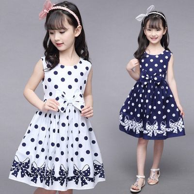 3-12 Years Girls Polka-Dot Dress 2023 Summer Sleeveless Bow Ball Gown Clothing Kids Baby Princess Dresses Children Clothes