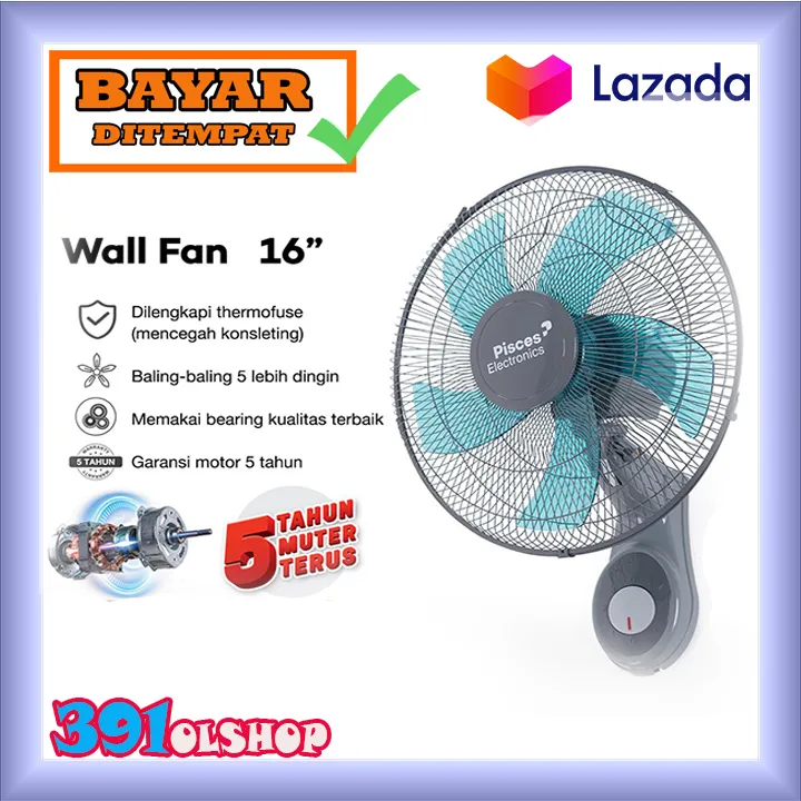 Kipas Angin Dinding/Wallfan Pisces 1611 PRO Teknologi Bearing Angin