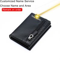 Engraving Wallet RFID Carbon Fiber Credit Card Holder Aluminium Card Case Men Wallet Minimalist Coins Pocket Wallet Zipper Purse