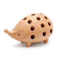 Solid Wood Carving Hedgehog Penholder is Nordic Home Decoration Art and Craft for Desk Figurines and Childrens Gift