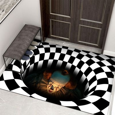 3D Halloween Sewer Manhole Cover Horror Home Doormat Carpet Clown Trap Visual Carpet Living Room Floor Mat Halloween Decoration