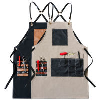 Canvas Women Men Apron Kitchen Accessories House Cleaning Bibs Shop Baking Coffee Pinafore With Tool Pocket Cooking Accessories