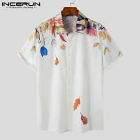 เสื้อแฟชั่นผู้ชายแขนสั้น INCERUN ปกเสื้อพิมพ์ลายลายดอกไม้ (สไตล์เกาหลี) #3