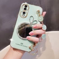 เคสโทรศัพท์2023 Huawei HONOR 90 5G HONOR 90 70 Lite แฟชั่นใหม่กระจกแต่งหน้ากระต่าย + สร้อยข้อมือชุบเคสนิ่มเคสมือถือ Honor70Lite Honor90